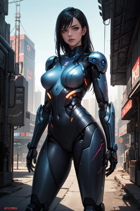 best quality, masterpiece, photorealistic, thick outlines, strong shadows, female, woman robot cyborg,corporate model,manufactur...