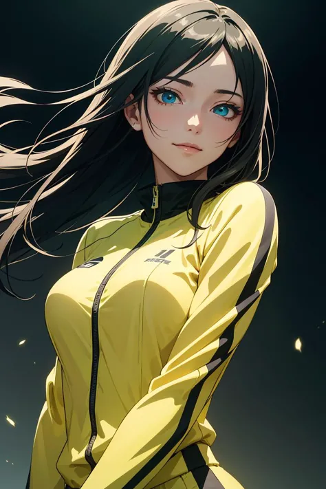 1girl,20s,light_smile,closed_mouth,long black hair,dark blue eyes,track suit,in a baseball field,upper body,(masterpiece, best q...