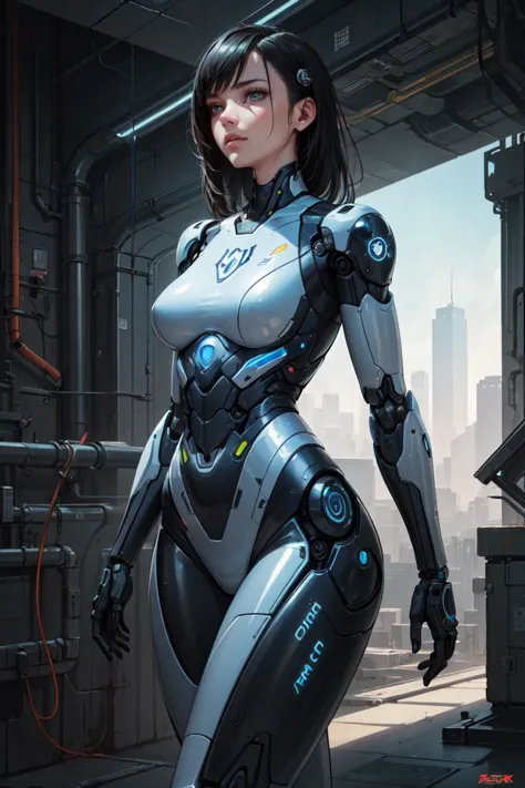 (best quality, masterpiece:1.2), photorealistic, thick outlines, strong shadows, <lora:add_detail:0.3>, female, woman robot cybo...
