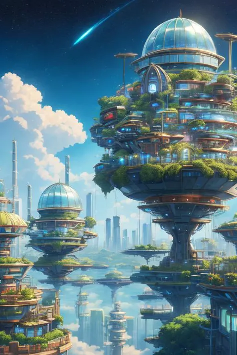 a futuristic city with a lot of trees on top of it