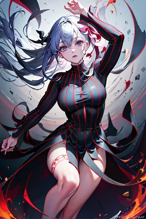 (masterpiece), best quality, expressive eyes, perfect face, dark sakura, striped dress, hair ribbon, <lora:darkSakuraFateStay_v2:0.7>, Dynamic, dynamic composition