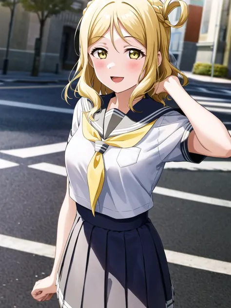 masterpiece, best quality, (1girl:1.2), solo, medium breasts, ohara mari, hair rings, blonde hair, yellow eyes, crown braid, med...