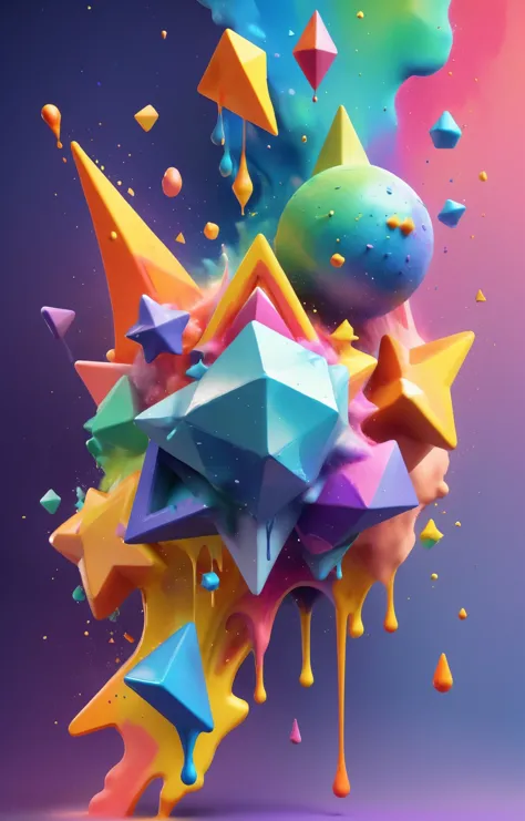 3d isometric, blender render, soft colorful-hued colors, <lora:jing:0.9>, YJ, rainbow-hued nebulae made of watercolor splashes, ...