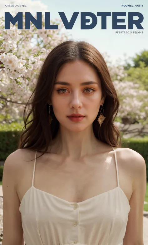 a woman in a white dress standing in front of a tree