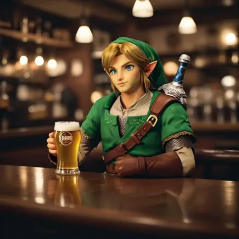 a close up of a person sitting at a table with a glass of beer