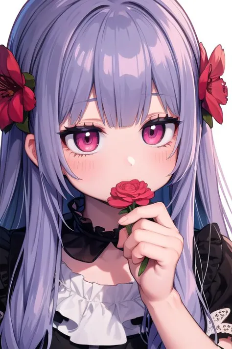 hyper quality, highly detailed, a girl is kissing a flower,