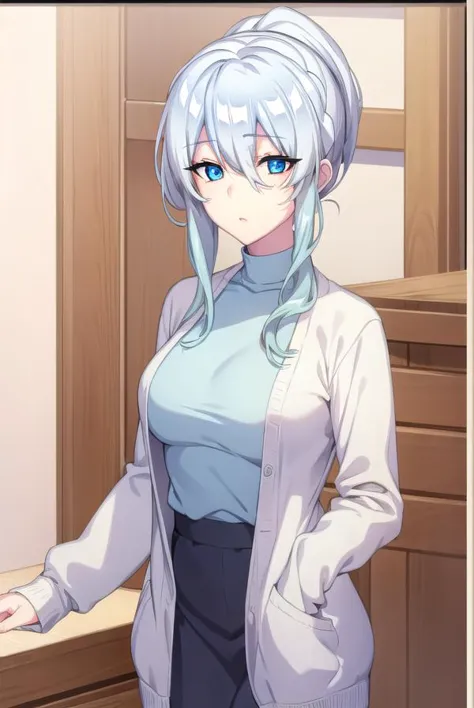 yukionayukino, <lora:yukionayukino-lora-nochekaiser:1>,
yuki ona yukino, long hair, bangs, blue eyes, hair between eyes, blue hair, ponytail,
BREAK skirt, long sleeves, black skirt, sweater, turtleneck, ribbed sweater, white sweater, cardigan, blue cardigan, open cardigan,
BREAK indoors, bed,
BREAK looking at viewer, (cowboy shot:1.5),
BREAK <lyco:GoodHands-beta2:1>, (masterpiece:1.2), best quality, high resolution, unity 8k wallpaper, (illustration:0.8), (beautiful detailed eyes:1.6), extremely detailed face, perfect lighting, extremely detailed CG, (perfect hands, perfect anatomy),