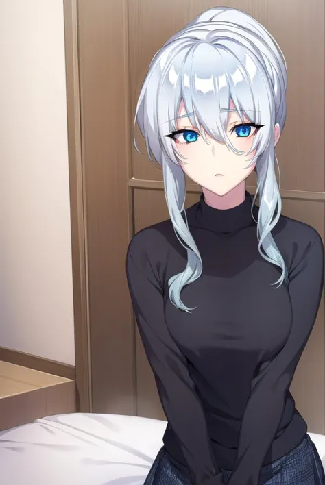 anime - style image of a woman with white hair and blue eyes