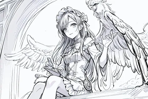 Best quality,Masterpiece,1girl,Phoenix,<lora:æ°´å½©ç¬v1.2:1>,lineart,