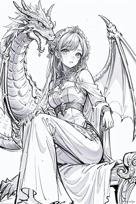 Best quality,Masterpiece,1girl,Dragon,lineart,