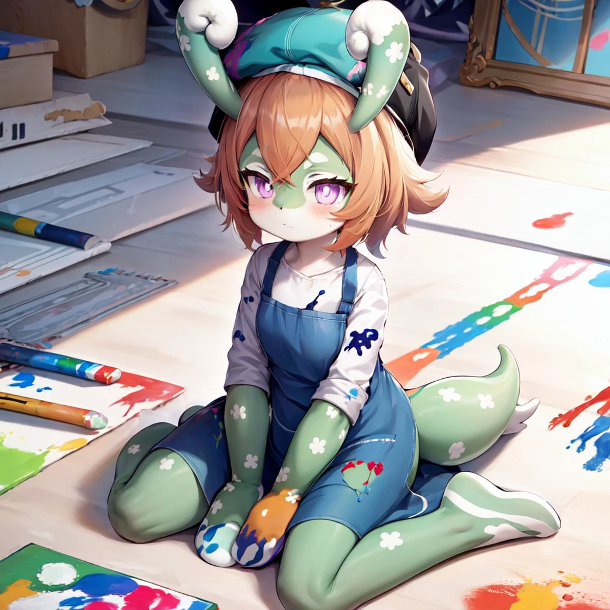 Anime - style image of a girl sitting on the floor with her legs crossed -  SeaArt AI