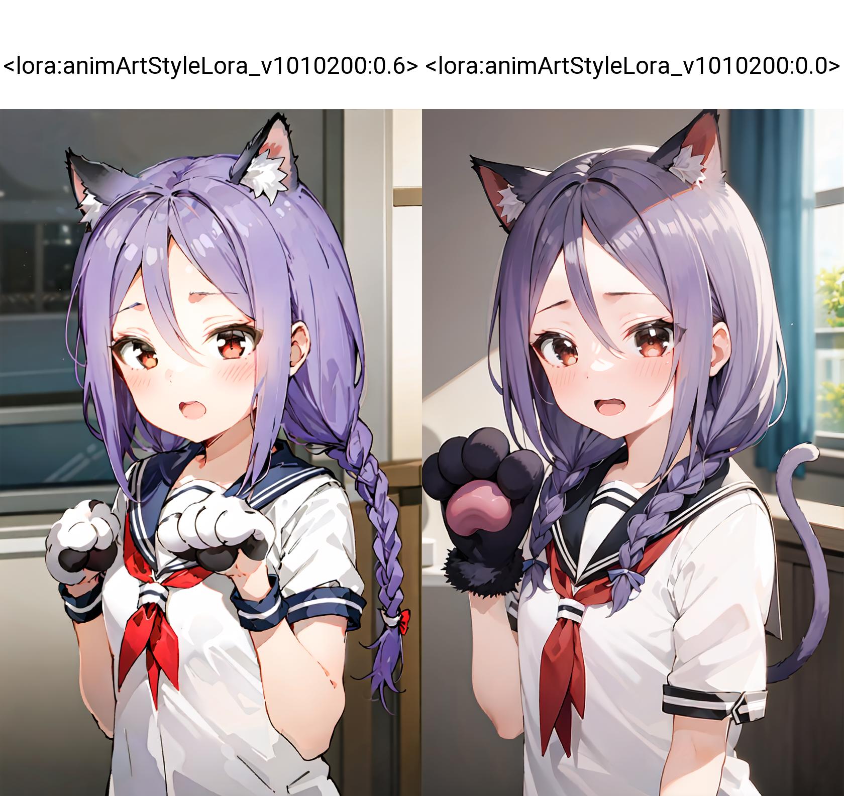 Anime highschool girl, brown hair, hazel eyes, grey cat ears - SeaArt AI