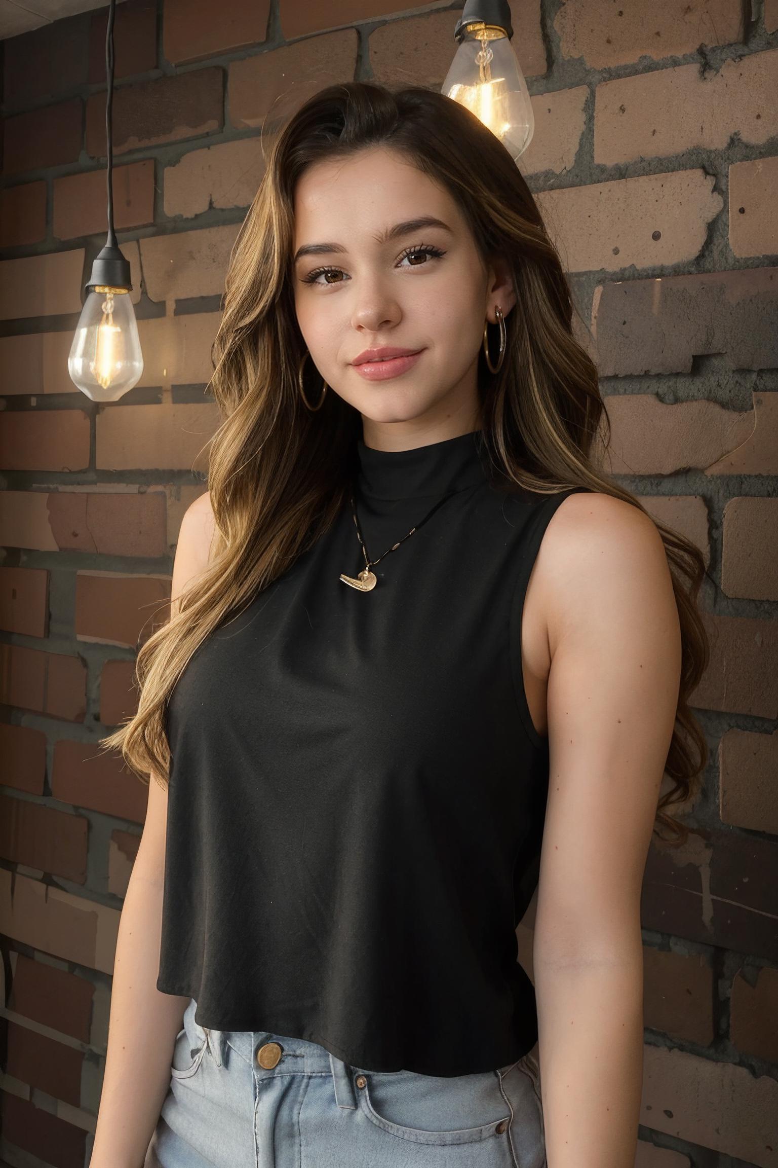 A close up of a woman wearing a black hat and a black tank top - SeaArt AI