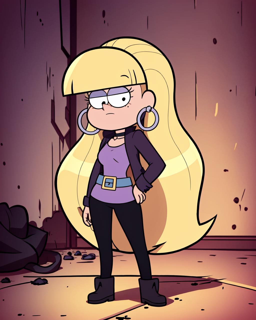 A cartoon girl with blonde hair and glasses standing in a room - SeaArt AI