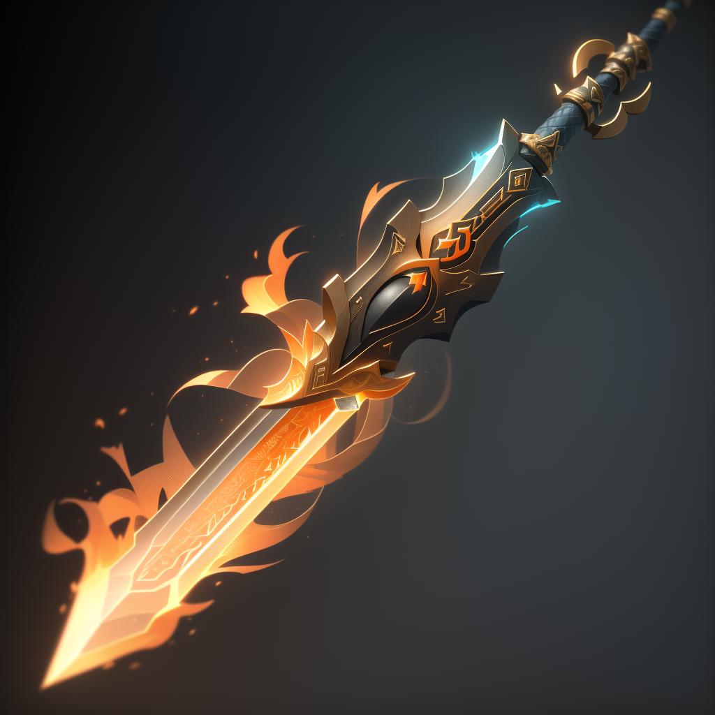 A close up of a sword with flames on it - SeaArt AI