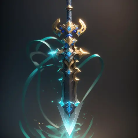 (A sword),(masterpiece),(best quality),(ultra-detailed)Game ICON, masterpieces, HD
Transparent background, 3D rendering
2D, Blender cycle, Volume light,
No human, objectification, fantasy, futuristic style,cyberpunk, light effect, pendant, structured, 
hig...