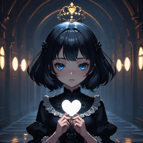 cute fumo plush of a pure vantablack girl with a white glowing heart, lens flare, gothic regal, vray  ilya kuvshinov, claude mon...