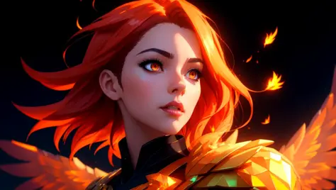 A digital portrait of luminescent phoenix made of flaming crystals with low poly eyes, highly detailed, intricate, concept art, ...