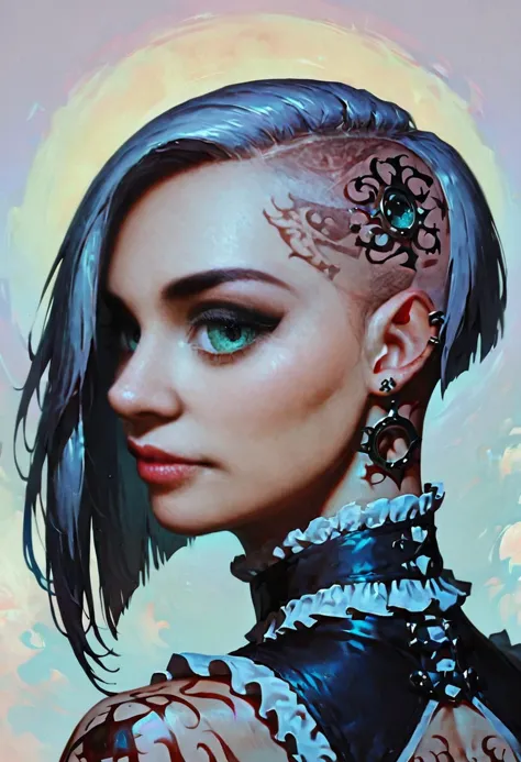 a close up of a woman with a tattoo on her head