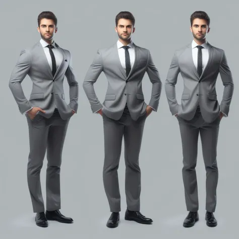 Man in grey suit in different poses