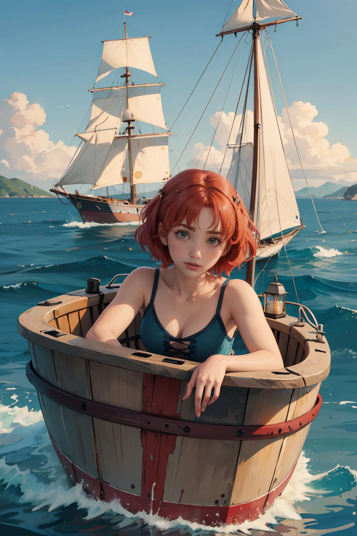 Emily Rudd, nous, une femme aux cheveux rouges naviguant seule sur un petit bateau 