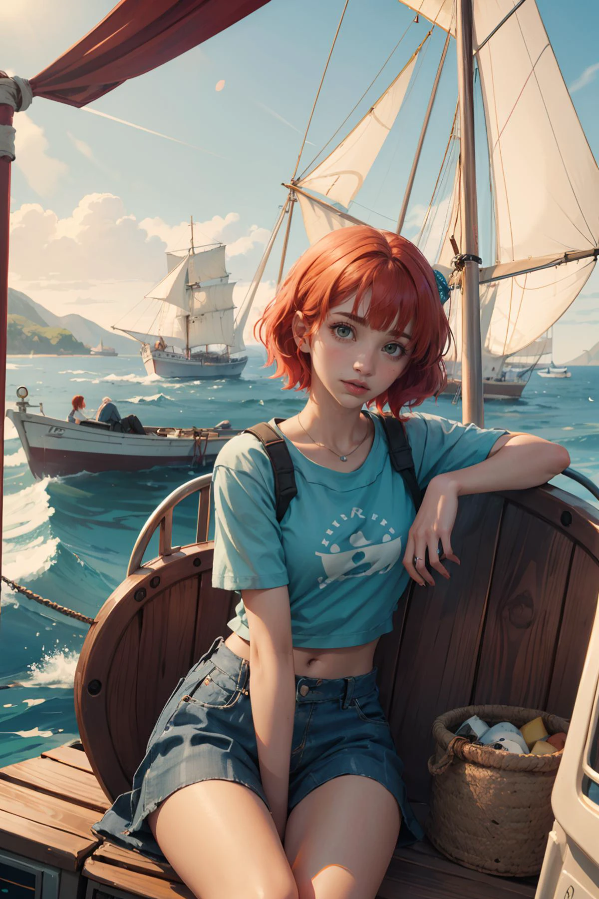 Emily Rudd, nous, une femme aux cheveux rouges naviguant seule sur un petit bateau 