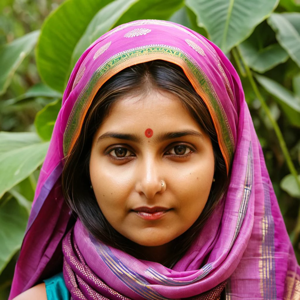 medium shot, (masterpiece:1.2), (best quality:1.2), portrait photo of pooja chatterjee, solo, 1girl, dark hair, simple, homely, covered up, wearing multiple Sari, wearing 5 Sari one on top another, wearing a sari scarf that hides her neck, wearing a sari scarf on top of her head, multiple layers, no skin showing kinda like a sari ninja, (detailed eyes:1.2), ultra detailed skin, detailed face, light on face, realistic skin, random pose, (ultra sharp image:1.2), realistic skin textures, non-offensive, non-triggering, wholesome, within Civitai TOS rules, within Civitai TOS guidelines, content that will not be deleted for breaking Civitai TOS