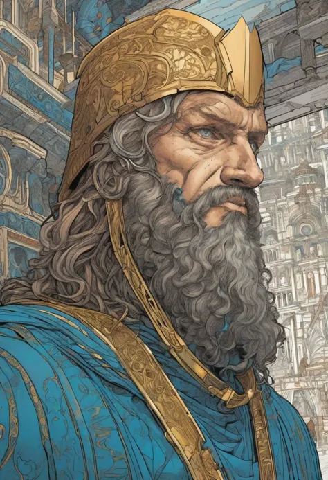 a painting of a man with a beard and a golden crown