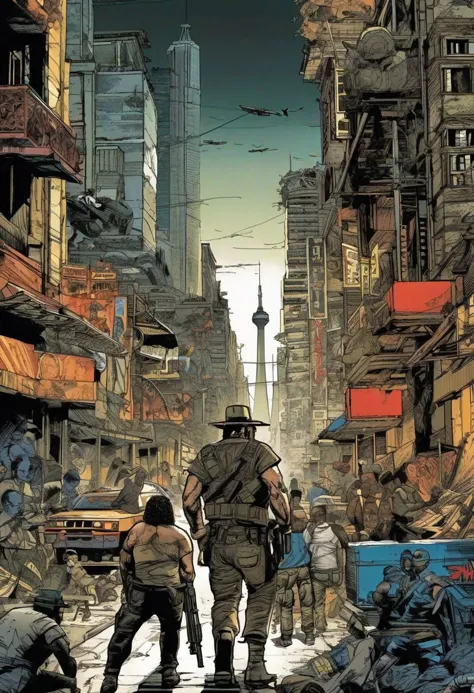 In the graphic novel style of Frank Miller, the urban jungle near the Eiffel Tower comes alive with bold, gritty artwork, capturing the presence of a mercenary group clad in chicano-inspired attire. Their arms bristle with dangerous weaponry, rendered with intricate detail and dynamic shading that adds depth to the scene. Chinese iconography and Dayak tattoo art adorn their gear, depicted with sharp lines and vibrant colors that pop against the dark, atmospheric backdrop.
The urban landscape is depicted with Frank Miller's signature style, featuring exaggerated perspectives and dramatic lighting that heighten the sense of tension and danger.
The mercenary group is rendered with exaggerated proportions and bold, dynamic poses, conveying their lethal grace and imposing presence on the page.
Pulsating darksynth music is represented visually through jagged sound waves and intense, dynamic lines that pulse with energy, adding to the overall atmosphere of the scene.
Elements of indigenous culture, emotive portraits, Cambodian art, American tonalist, furaffinity, and yankeecore influences are seamlessly integrated into the artwork, adding layers of depth and complexity to the narrative.
Crafted with the skill and attention to detail characteristic of Frank Miller's work, each panel captures the gritty realism and high-stakes action of the urban jungle, creating a vivid and immersive