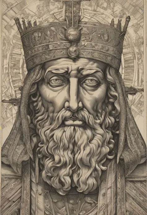 a drawing of a statue of a man with a crown on his head