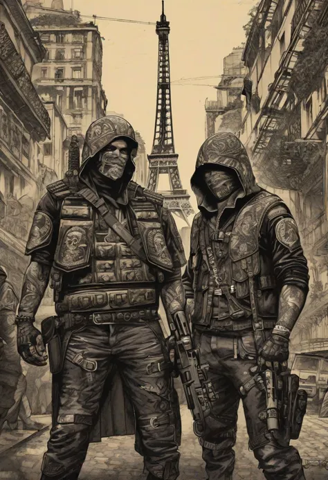 two soldiers in front of the eiffel tower