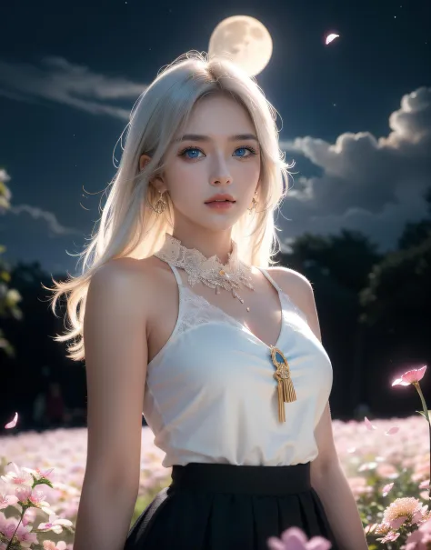 masterpiece, best quality, 1girl, cute lady, high priest, (colorful),(finely detailed beautiful eyes and detailed face),cinematic lighting, bust shot, extremely detailed CG unity 8k wallpaper, white hair, solo, smile, intricate skirt,((flying petal)),(Flow...