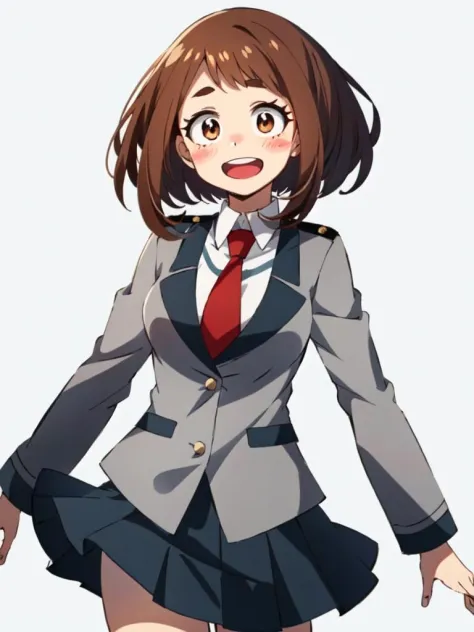 uraraka_ochako boku no hero academia 1girl, thick_eyebrows blush_stickers, brown_hair, brown_eyes, short_hair, sideburns,  mediu...