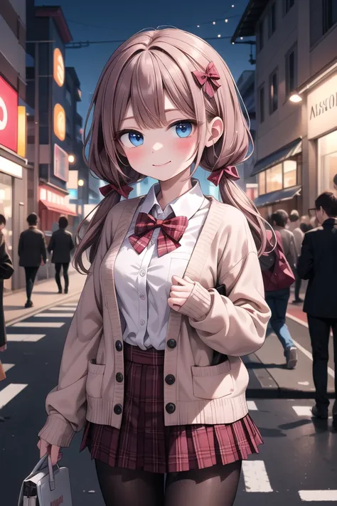 anime girl in school uniform walking down a busy street