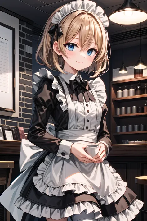 anime girl in a maid outfit standing in a kitchen