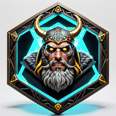 a stylized illustration of a viking with a horned face