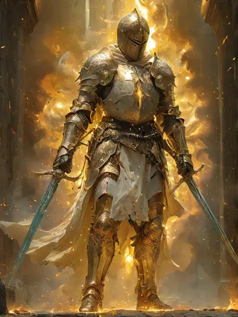 a man in armor standing in front of a fire