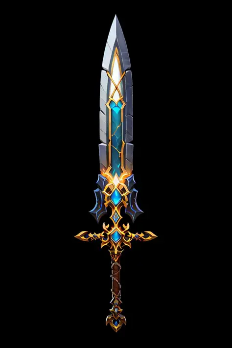 Game Art of sword, <lora:Pecha_Swords_LORA_V1.6-000008:0.8>, best quality, Trending on Artstation, masterpiece, holy with gold