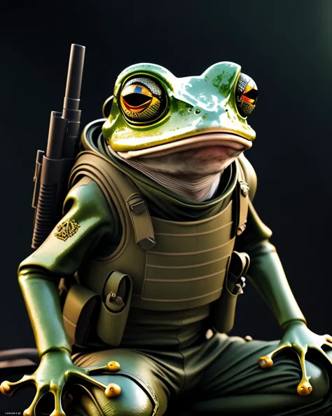 frog with a gun by  unused0 , cyberpunk frog, pepe the frogs at war, frog, alien frog, wojtek fus, froggy, cute 3 d render, , fa...