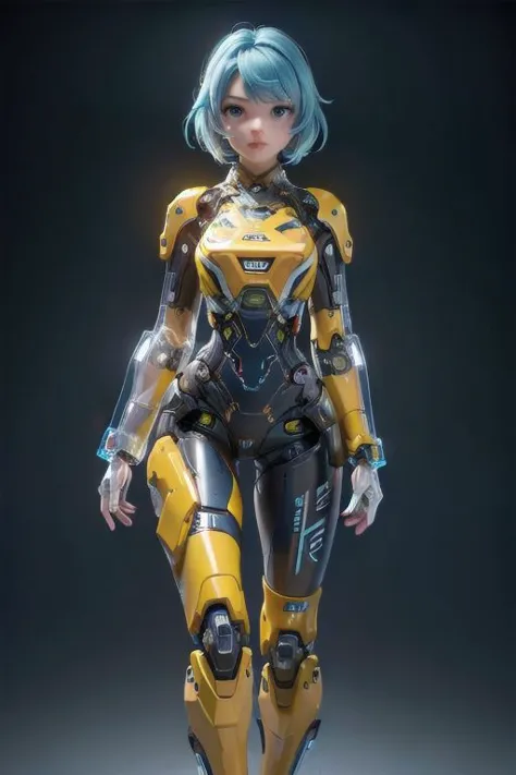 women, mechanic parts, yellow and blue mix, slim,((clear mechanism)),(((best quality, masterpiece))),(((clear texture))),(((detailed texture))),(((high resolution))),