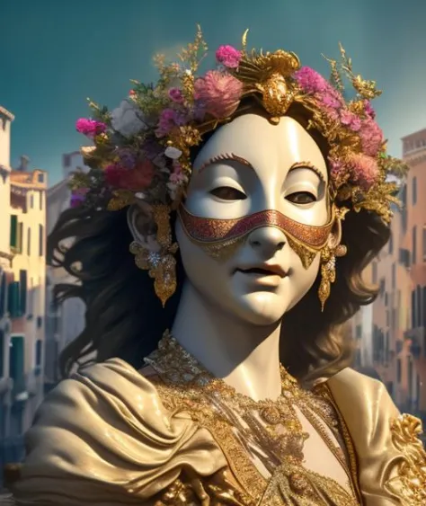 Closeup of A beautiful woman in an ornate Venice Carnival Mask

+
on a bridge within a pathway in the Venice Italy Canals, beaut...