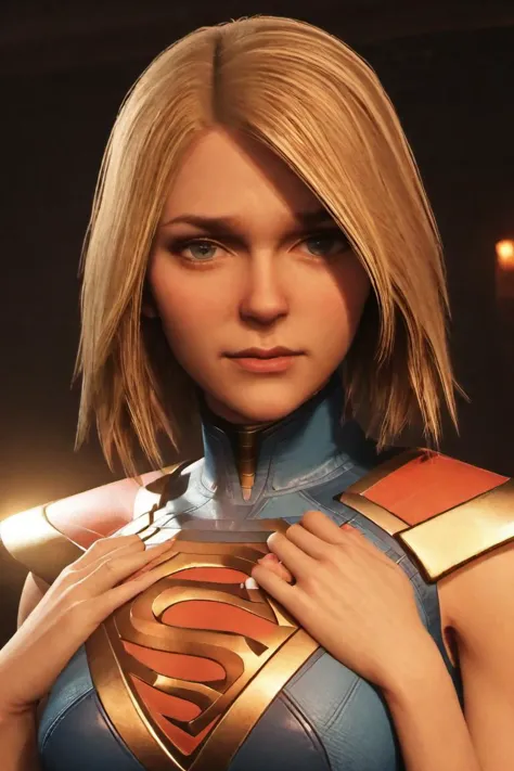 score_9, score_8_up, best quality, masterpiece, 4k, perfect lighting, very aesthetic, BREAK <lora:Supergirl_Pony__Injustice_2:1>, Supergirl_Pony, touching her chest