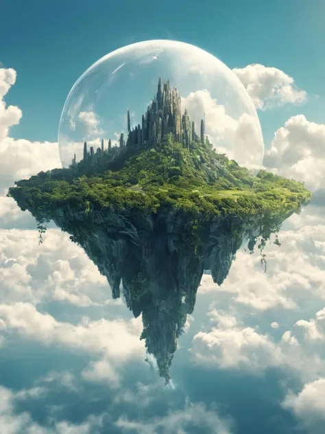 a futuristic floating island in the sky, no humans, matte painting concept art, a detailed matte painting, fantasy art, clean background