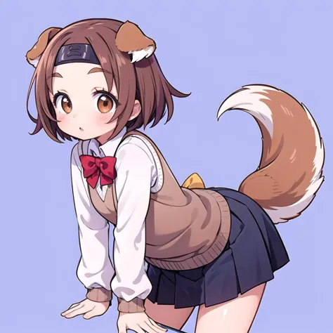 masterpiece,best quality,highly,
1girl, solo,  <lora:Konoha:0.8> konoha, brown hair, short hair, brown eyes, dog ears 
 bow tie, white shirt, pleated skirt, sweater vest, dog tail