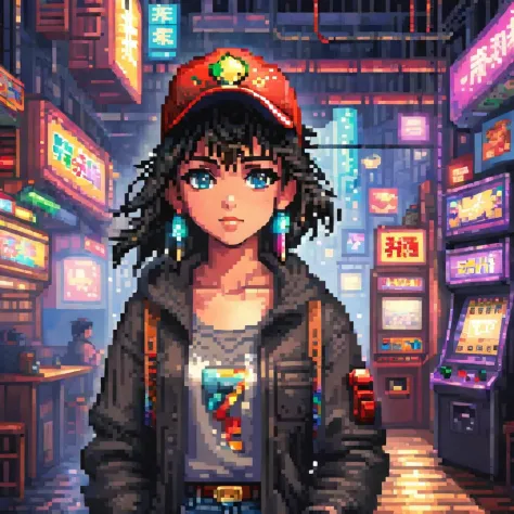 pixel art,
((masterpiece)),(((best quality))),((illustration)),(depth of field:1.2),
solo,dynamic angle,(1 girl:1.3),bangs,headp...