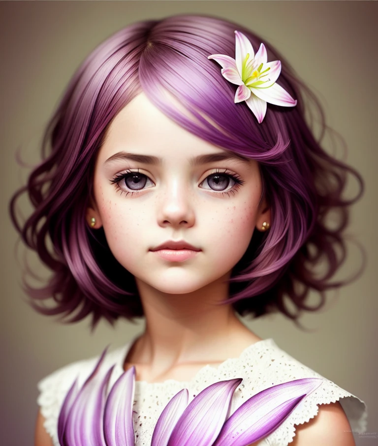 full shot body, Frontal portrait The exquisitely detailed enchanting pink Lily girl created by the talented Nicoletta Ceccoli, a captivating lilac palette that exudes animation and action through every Photoshop brushstroke. Frontal portrait, centered, incredible art, trending on ArtStation, trending on CGSociety,  intricate, high detail, sharp focus, dramatic, photorealistic painting art by midjourney and greg rutkowski, fine details, illustration, (masterpiece, best quality, highres)"head up" centered, DOUBLE EXPOSURE

DIFFERENT RACES