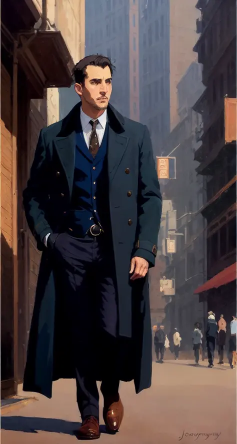 handsome man,overcoat,Steampunk,by Ed Blinkey, Atey Ghailan, Studio Ghibli, by Jeremy Mann, Greg Manchess, Antonio Moro, trendin...
