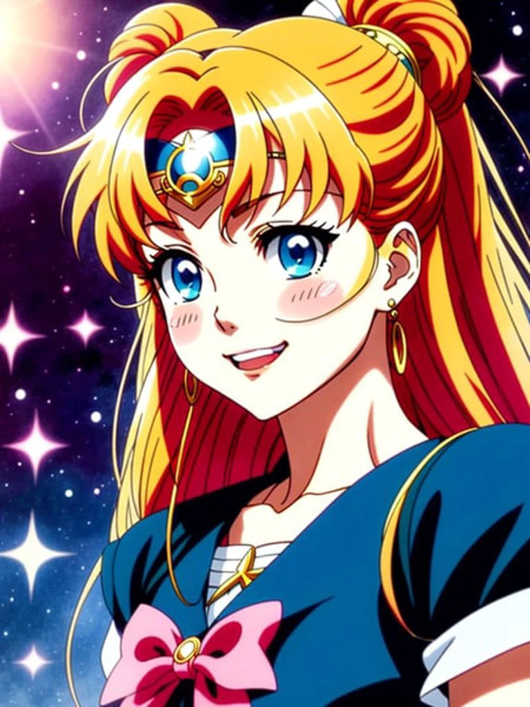 Un portrait ultra détaillé d&#39;une Sailor Moon 1girl souriante, color peinture numérique, très détaillé, peinture numérique, Station artistique, complexe, netteté, éclairage chaleureux, Attractif, haute qualité, chef-d&#39;œuvre, Des œuvres d&#39;art primées, illustration de Yoshitaka Amano, et Brian Froud, trending on Station artistique, tendance sur deviantart, Visuel clé de l&#39;anime, coloriage animé, (capture d&#39;écran d&#39;anime:1.2),(roman graphique),(style d&#39;anime:1.3), tendance sur CGSociety