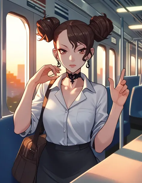 anime girl on a train with her hand up