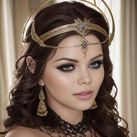 a woman with a crown and a choker on her head